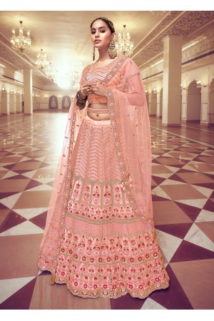 Peach   Net With Inner Lehenga 